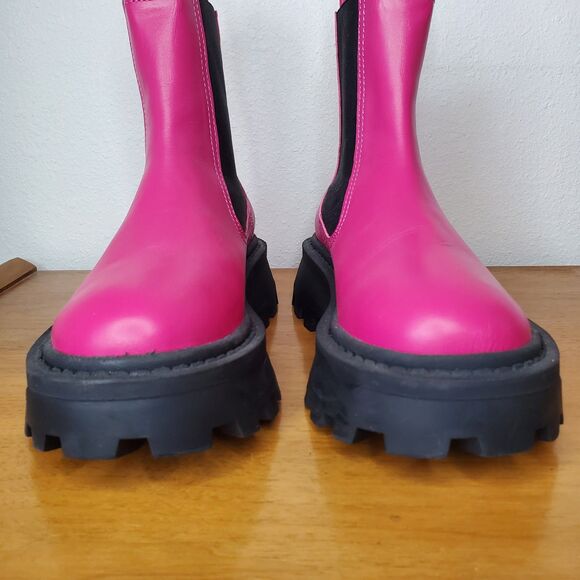 SIMON MILLER Pink Scrambler Boots Pull On Leather Combat Goring Lug Sole SZ 5/35 - Picture 9 of 11